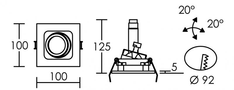 Vignette 3 produit Ref : 4725 | SQUARE 50-230 - Encastr GU10, carr, orientable et basc., alu, lampe non incl.