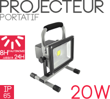 Photo Projecteur portatif 20W sur batterie 8H-24H | Ref : 1002090