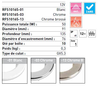 Vignette 3 produit Ref : RFS10165-13 | Plafonnier douche ignifug 12V (Chrome Bross) en canette Antifeu