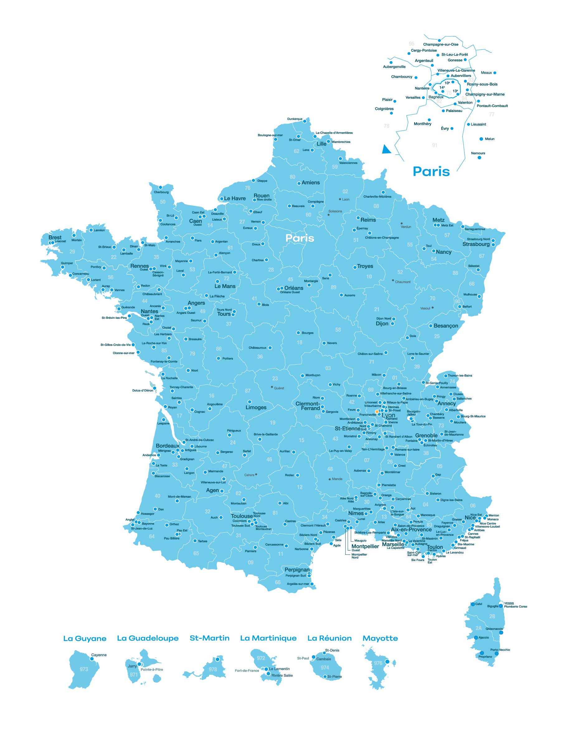 Carte de France des agences YESSS ELECTRIQUE