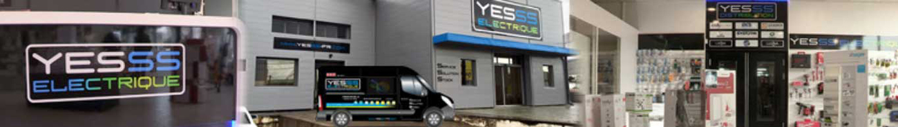 Camion YESSS ELETRIQUE devant une agence avec du matériel électrique