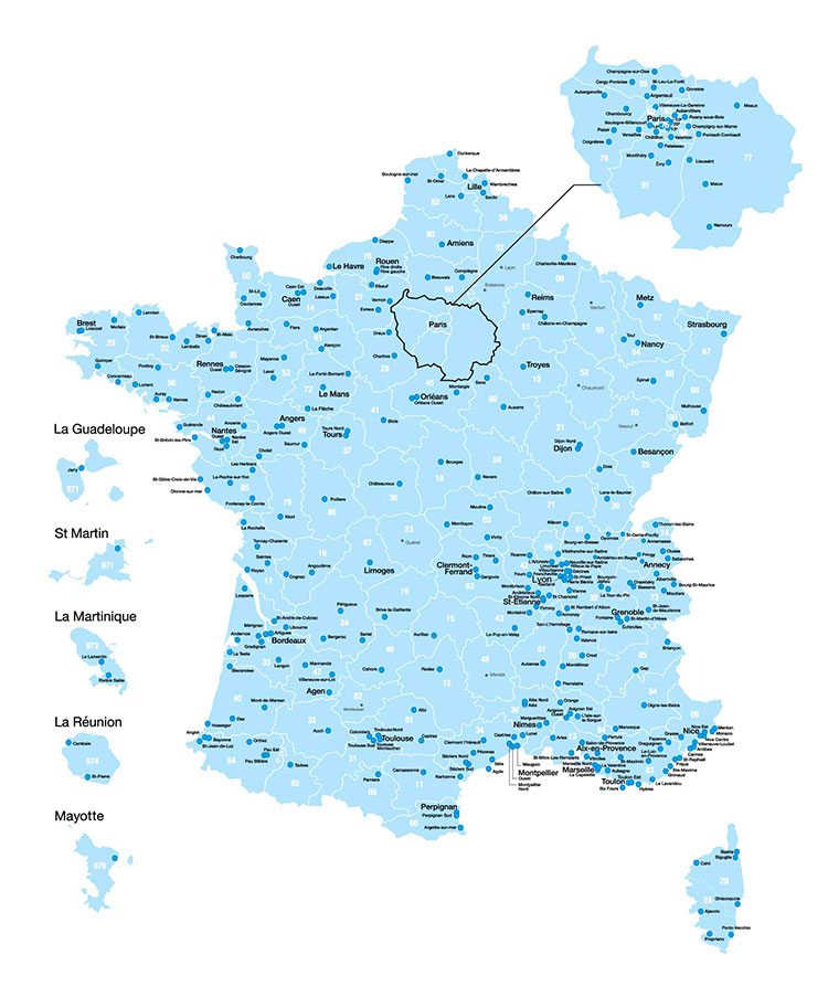 Carte de France des agences YESSS ELECTRIQUE