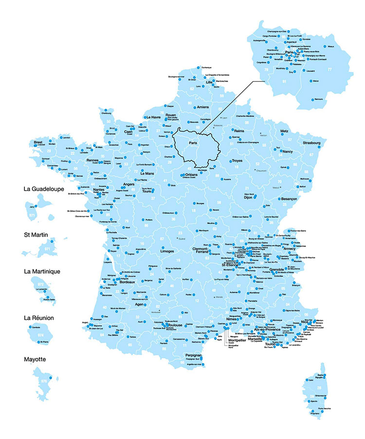 Carte de France des agences YESSS ELECTRIQUE