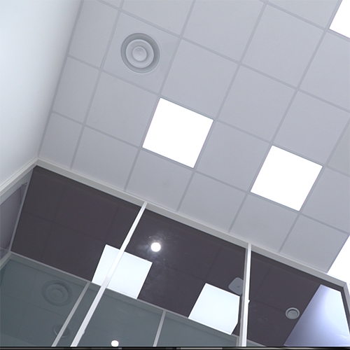 trois dalles led Inhouse Led dans une pice  haut plafond