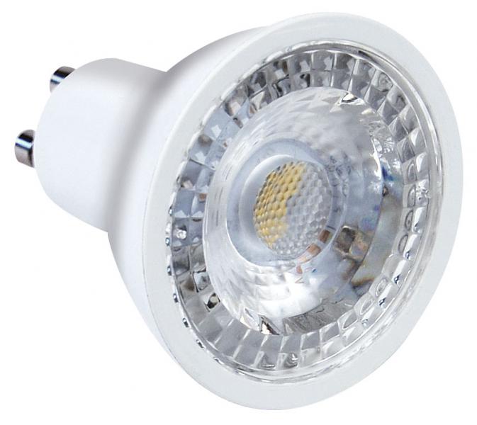 Ampoule GU10 LED 6W 3000K 36° avec réflecteur.