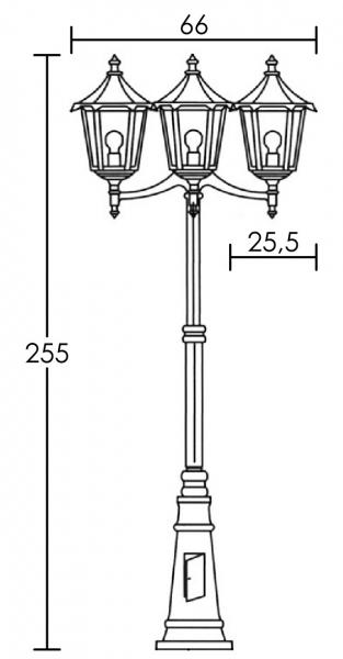 Vignette 3 produit Ref : 3077 | MONACO -Lant.+Mat IP43 IK02, cuivr, E27 3x100W max., lampe non incl.,haut.2,55m