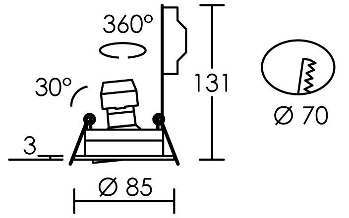 Vignette 3 produit Ref : 4145 | TIPO R-230 - Encastr GU10, rond, orientable et basc., alu, lampe non incl.