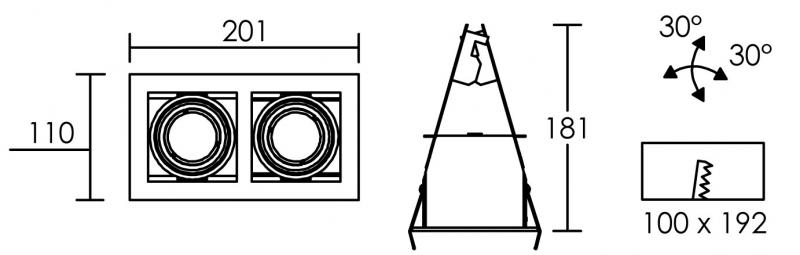Vignette 3 produit Ref : 4171 | QUADRA 110 - Encastr GU5,3, orientable et basc., blanc, lampe non incl.
