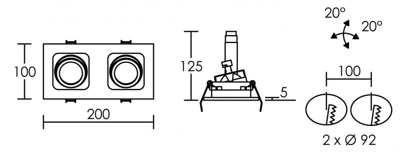 Vignette 3 produit Ref : 4726 | SQUARE 100-230 - Encastr GU10, rectang., orient. et basc., alu, lampe non incl.