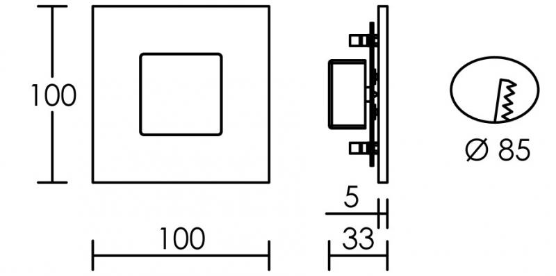 Vignette 3 produit Ref : 50261 | BALIZ 2 - Encastr Mur carr, fixe, blanc, LED intg. 0,92W 2400K 52lm