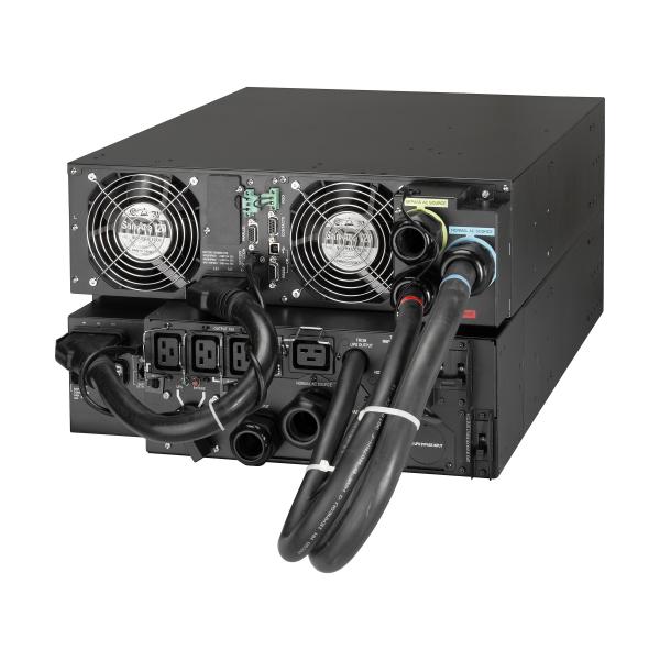 Photo Protection d'équipements informatiques de forte puissance, Onduleur Premium 9PX 8kVA, 7,2kW, On-Line, Entrée 3Ph sur bornier, Sortie 1Ph sur bornier, convertible rack 6U/tour, 2 modules, écran LCD, garantie 2 ans avec Bypass de maintenance | Ref : 9PX8KIBP31