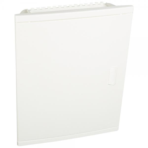 Photo Coffret modulaire encastré 2 rangées 24+4 modules porte isolante galbée blanche | Ref : 001512