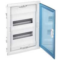 Photo Coffret modulaire encastré 2 rangées 24+4 mod porte isolante galbée transparente | Ref : 001522