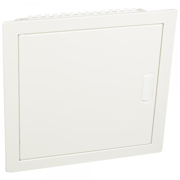 Photo Coffret modulaire encastré 1 rangée 12+2 modules porte métal extra plate blanche | Ref : 001531