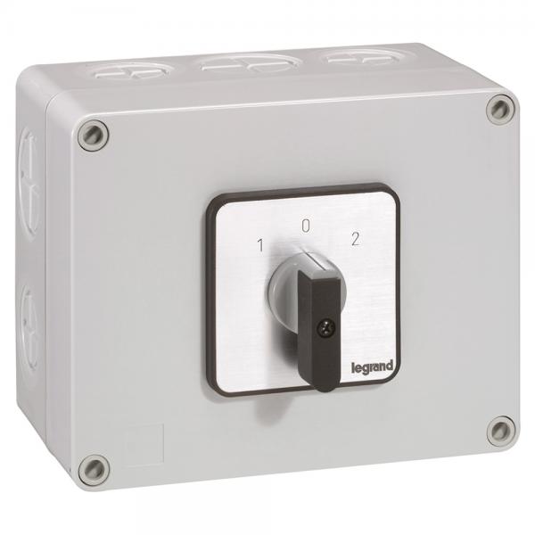 Photo Commutateur à cames inverseur - arrêt 45° PR40 2P 4 contacts - boîtier 135x70mm | Ref : 027746