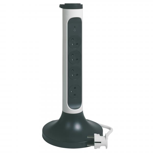 Photo Rallonge tour 4x2P+T Surface .interrupteur. parafoudre et cordon 2m - blanc/gris | Ref : 049410