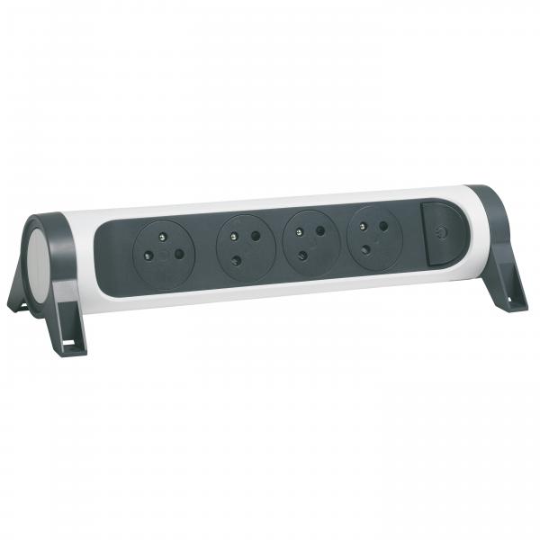 Photo Rallonge 4x2P+T Surface avec interrupteur sans cordon - blanc/gris fonc | Ref : 049465