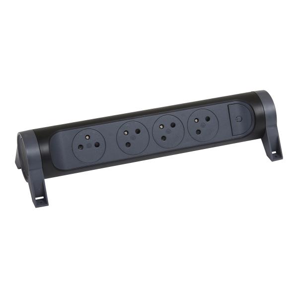 Photo Rallonge 4x2P+T Surface avec interrupteur sans cordon - noir/gris foncé | Ref : 049466