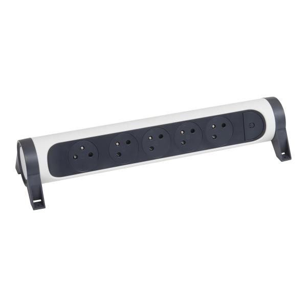 Photo Rallonge 5x2P+T Surface avec interrupteur sans cordon - blanc/gris fonc | Ref : 049467