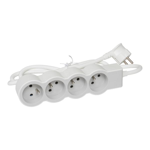 Photo Rallonge 4x2P+T avec cordon 1.5m 3G 1mm - blanc/gris clair | Ref : 049475