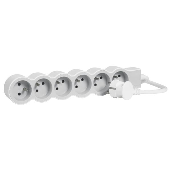 Photo Rallonge 6x2P+T avec cordon 1.5m 3G 1mm - blanc/gris clair | Ref : 049484