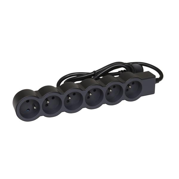 Photo Rallonge 6x2P+T avec cordon 1.5m 3G 1mm² - noir/gris foncé | Ref : 049486