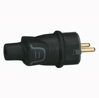 Photo Fiche caoutchouc 2P+T 16A IP44 standard germanique  sortie droite  -  noir | Ref : 050342