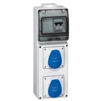 Photo Coffret 2 prises P17 IP44  -  2 prises 2P+T 16A et 1 disjoncteur | Ref : 058930