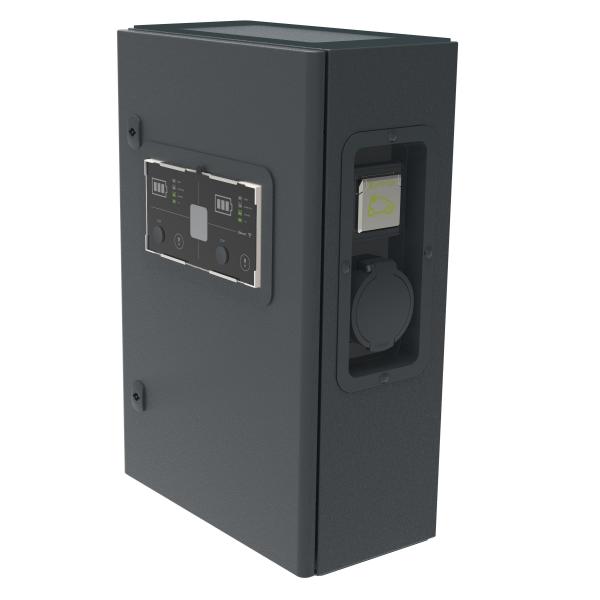 Photo Borne triphas�e m�tal Green'up Premium pour v�hicule �lectrique  -  Modes 2 et 3  -  22kW  -  2 port | Ref : 059015