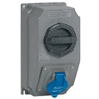 Photo Coffret monoprise Hypra IP44  -  1 prise 2P+T 32A 200V~  250V~ 2P+T et 1 interrupteur | Ref : 059243