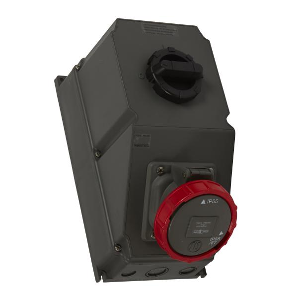Photo Coffret monoprise Hypra IP66/67 - 55  -  1 prise 3P+T 63A 380V~  415V~ 3P+T et 1 interrupteur | Ref : 059266