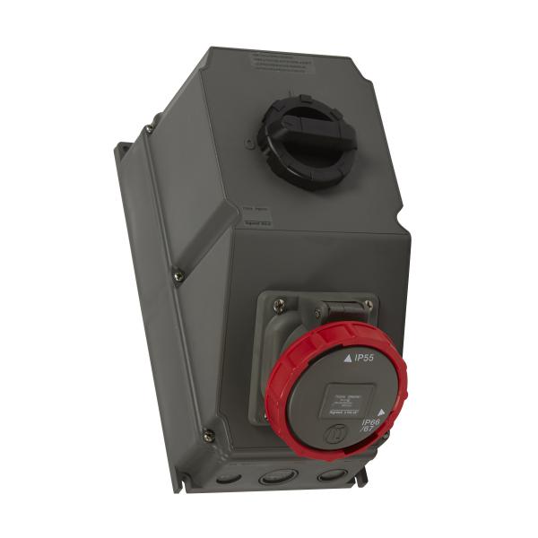 Photo Coffret monoprise Hypra IP66/67 - 55  -  1 prise 3P+N+T 63A 380V~  415V~ 3P+N+T et 1 interrupteur | Ref : 059267