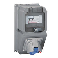 Photo Coffret monoprise Hypra IP44 - 1 prise 3P+N+T 63A 380V~ à 415V~ , 1 Prisinter et 1 disjoncteur dif | Ref : 059289