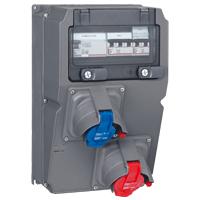 Photo Coffret multiprise Hypra IP44  -  1 prise 2P+T, 1 prise 3P+T, 1 disjoncteur et 1 interrupteur diffr | Ref : 059864