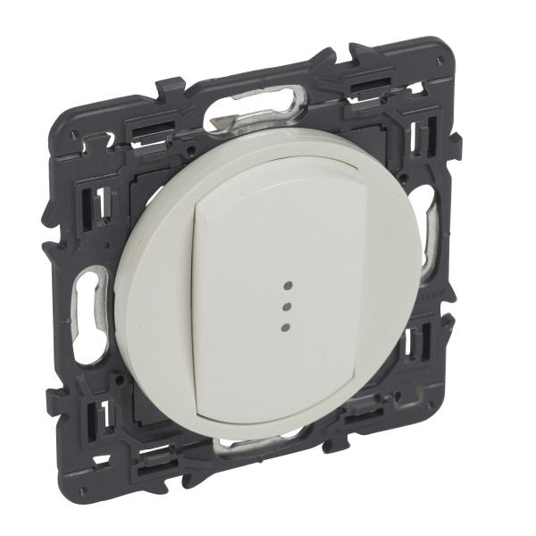 Photo Interrupteur ou va-et-vient  voyant Cliane 10AX enjoliveur blanc et support | Ref : 067703