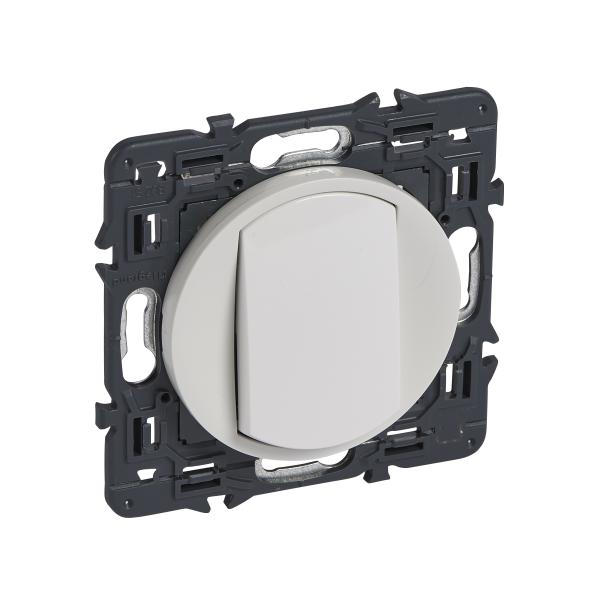 Photo Poussoir inverseur Cliane 6A avec enjoliveur blanc et support | Ref : 067731