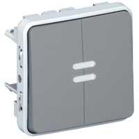 Photo Interrupteur ou va et vient + poussoir inverseur lumineux Plexo composable gris | Ref : 069519