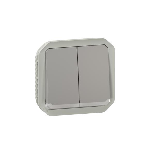 Photo Commande double interrupteur ou poussoir lumineux Plexo composable gris | Ref : 069526L