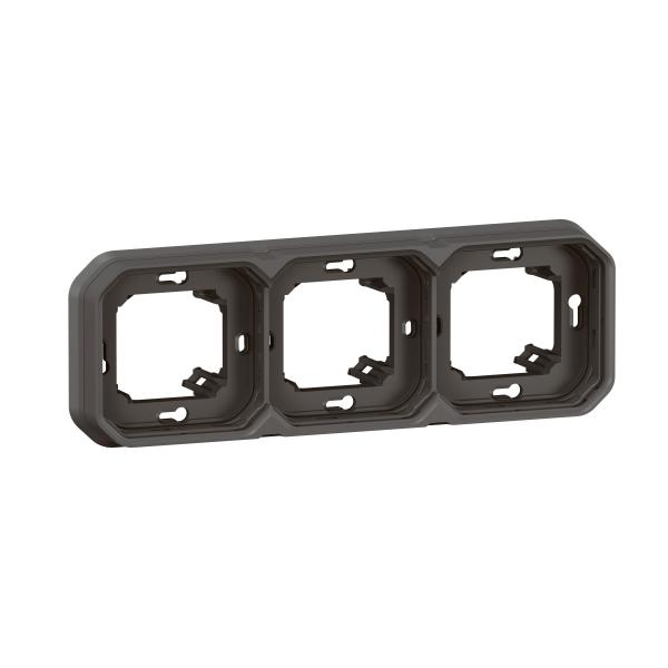 Photo Support plaque encastré 3 postes montage horizontal/vertical Plexo anthracite | Ref : 069608L