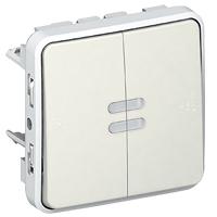 Photo Interrupteur ou va et vient + poussoir inverseur lumineux Plexo composable blanc | Ref : 069619