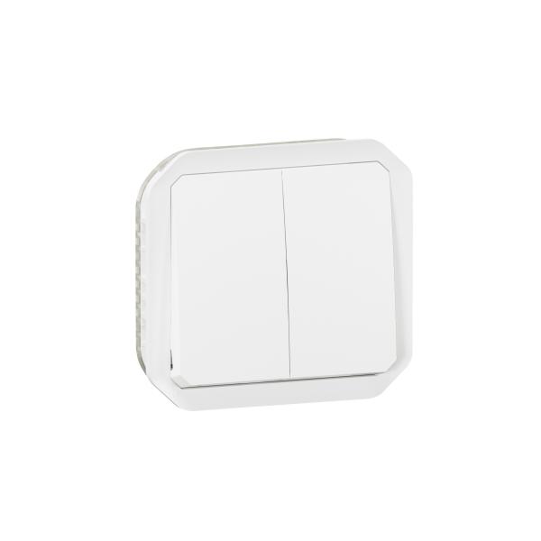 Photo Commande double interrupteur ou poussoir Plexo composable blanc | Ref : 069625L