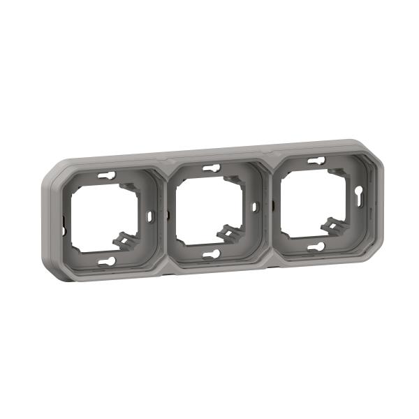 Photo Support plaque encastr 3 postes montage horizontal/vertical Plexo gris | Ref : 069687L