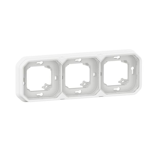 Photo Support plaque encastré 3 postes montage horizontal/vertical Plexo blanc | Ref : 069698L