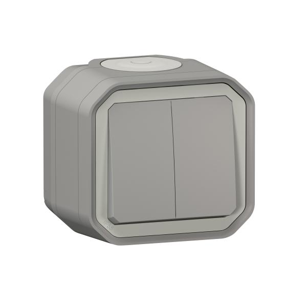 Photo Commande double interrupteur ou poussoir Plexo complet saillie gris | Ref : 069715L