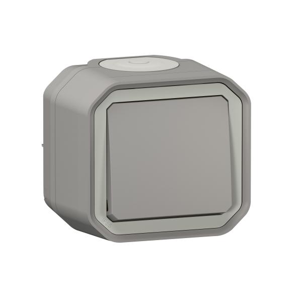 Photo Poussoir NO Plexo complet en saillie gris | Ref : 069720L