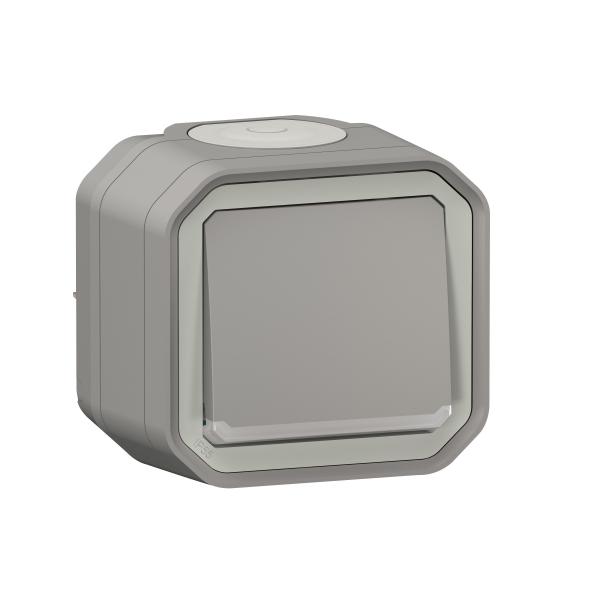 Photo Poussoir NO lumineux Plexo complet saillie gris | Ref : 069722L