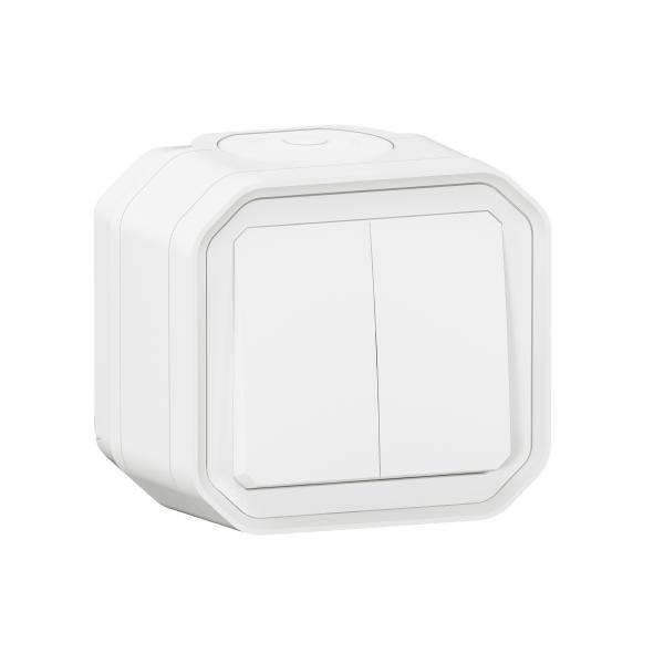 Photo Commande double interrupteur ou poussoir Plexo complet saillie blanc | Ref : 069755L