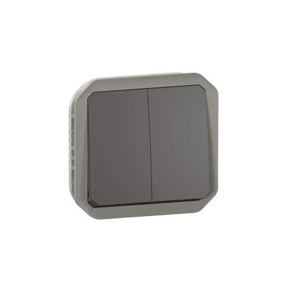 Photo Commande double interrupteur ou poussoir Plexo composable anthracite | Ref : 069805L