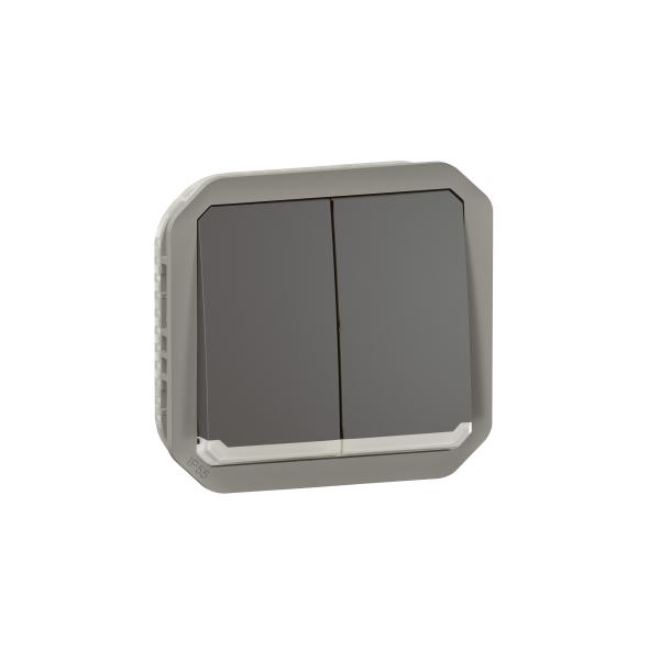 Photo Commande double interrupteur ou poussoir lumineux Plexo composable anthracite | Ref : 069806L