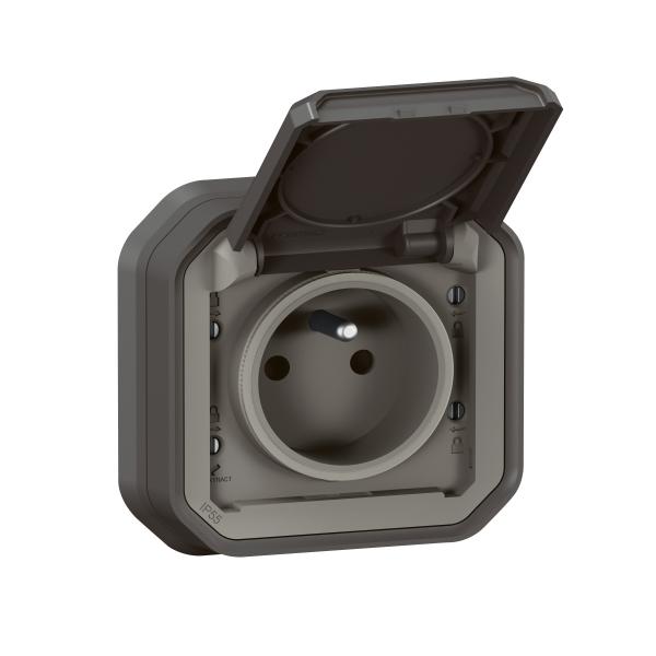 Photo Prise de courant 2P+T Plexo complet encastré anthracite | Ref : 069860L